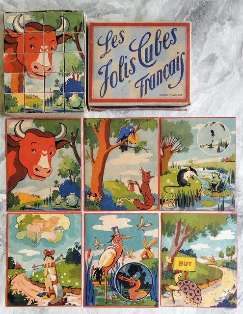 Jeu De Cubes Ancien Vintage 'Jeu Des Comptines' - Années 1930 - En Bois - État D'usage - Collection