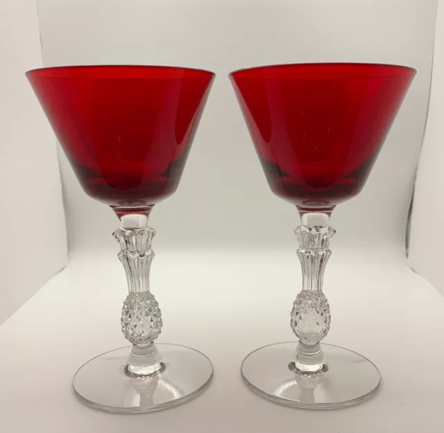 2  Morgantown PLANTATION Ruby Red 6" Liquor Cocktail Glasses