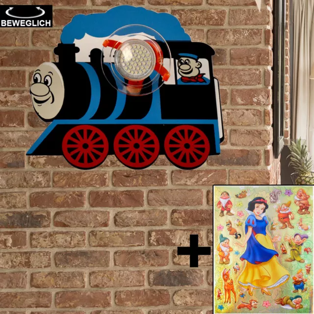 Lámpara de pared para niños Blancanieves pegatina sala de juegos lámpara locomotora azul