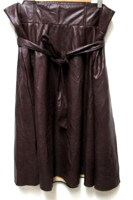 NEW YORK & Company Faux Leather Panel Skirt Midi lined Pockets Size XL X-Large