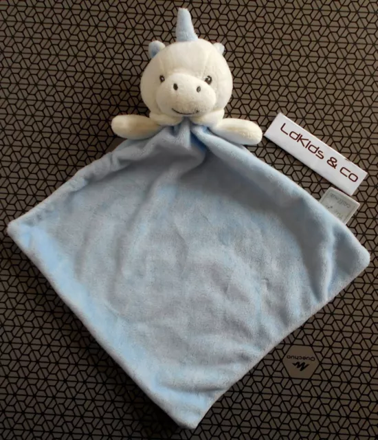 DOUDOU PELUCHE MES PETITS CAILLOUX LICORNE PLAT BLANC BLEU 35 cm D1515