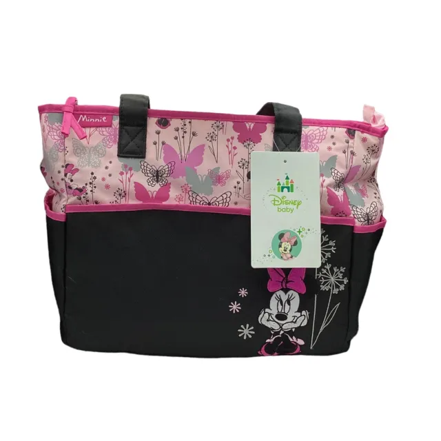 Disney Babies Diaper Bag Minnie Mouse black Pink Butterflies Brand New