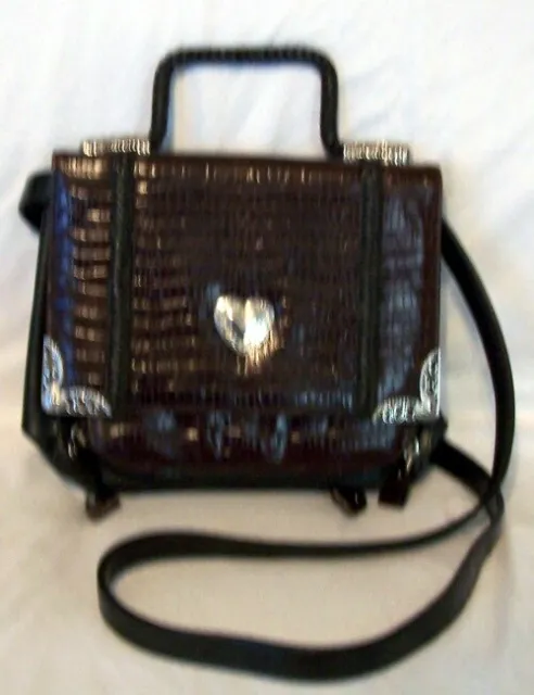Small Shoulder Crossbody Handbag, Brown, Silver Trim, Leather, Organizer, Purse