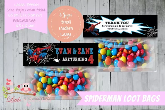 Personalised Birthday Lolly/Loot Bag & Topper - Spiderman