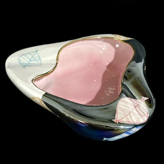 VINTAGE 1950S IRIDESCENT Italian Pottery Cigar Ashtray Art Deco Pink