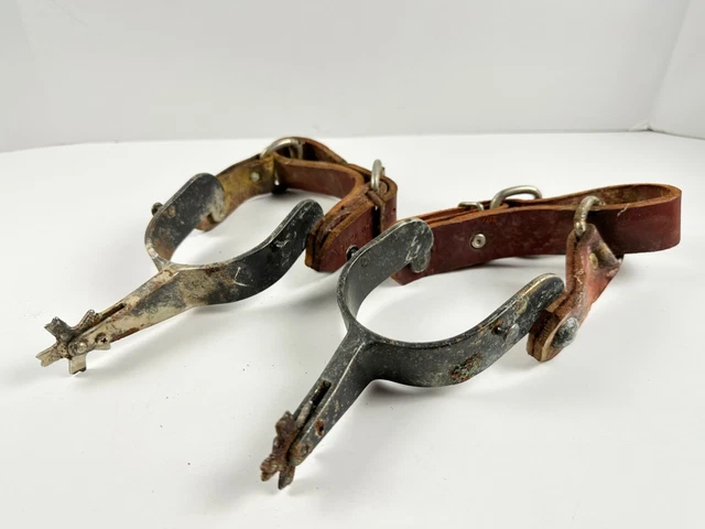 Vintage Pair Western Cowboy Boot 5 pt. Spurs "♡Jim White♡" Tooled on Leather