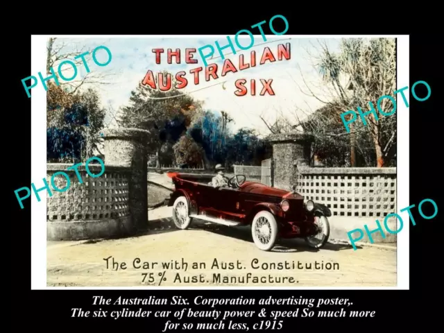 POSTCARD SIZE ADVERTISING POSTER THE AUSTRALIAN SIX CAR COMPANY c1915