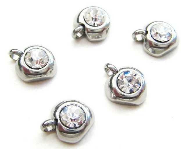Edelstahl Schmuckanhänger Herzchen Strass Rhinestone 5/10 Stück SERAJOSY