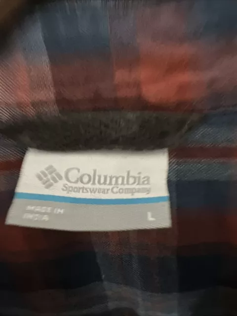 COLUMBIA MEN'S 100% Cotton Flannel Shirt Button Down Up L Brown Blue ...