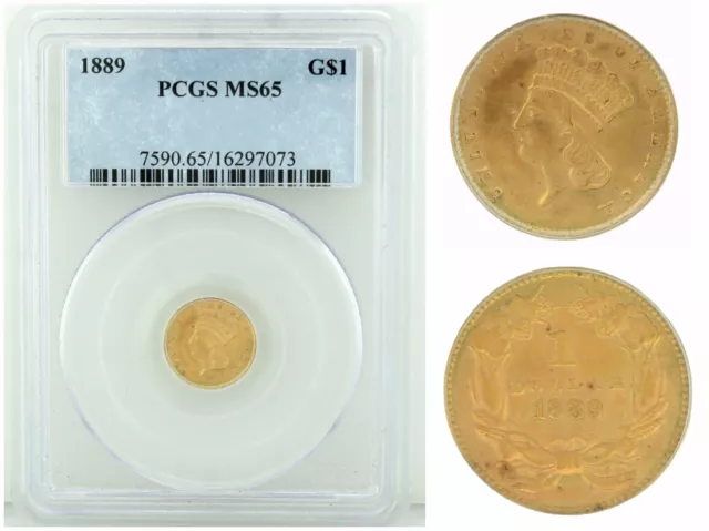 US 1889 PCGS MS65 Indian Princess Gold Dollar $1 Coin