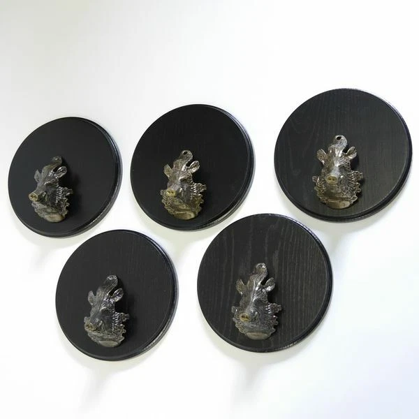 5 Pieza Placa de Jabalí Gewaffbrett Oscuro AF17cm Con 5 X Cabeza Decoración