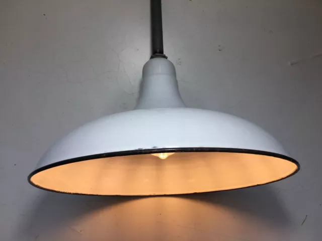 1920s Benjamin 16" Porcelain Industrial White Barn Light Vintage Gas Station