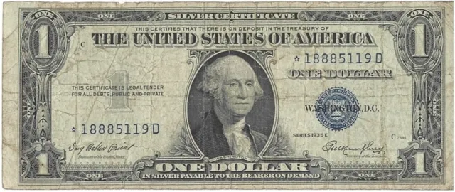 Series 1935E~ $1.00~ One Dollar Silver Certificate***STAR NOTE*** w/ Errors
