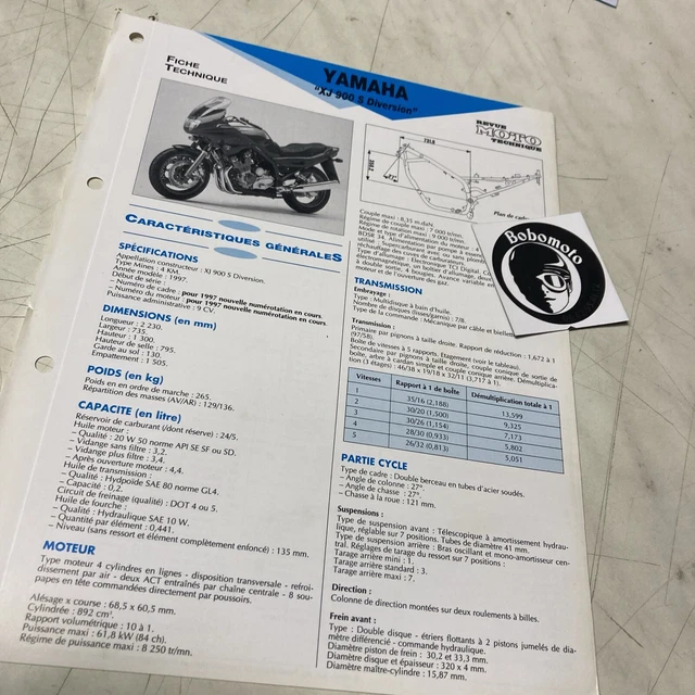 Yamaha XJ900S Diversione 900 4KM 1997 Xjs Scheda Tecnica Motocicletta Pistone