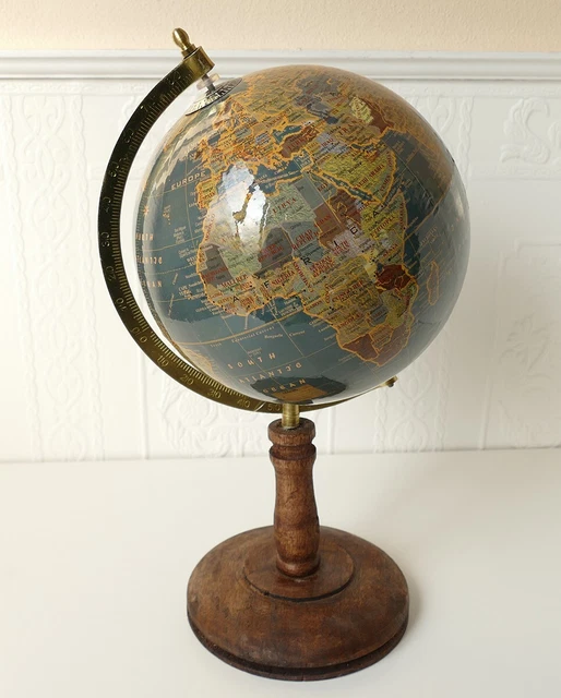 Deko Globus Antik Look - 27,5cm Holz Sockel Maritim Design