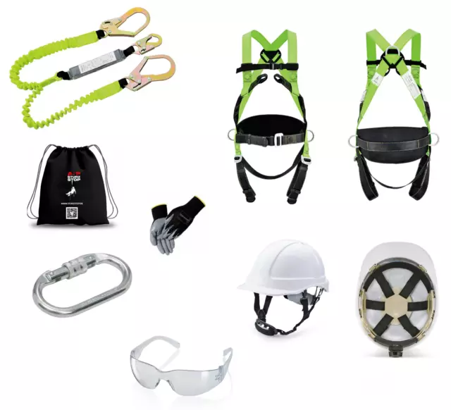 Fallschutz SET  Elastic Falldämpfer  + Auffanggurt EN361 + Schutzhelm + Brille