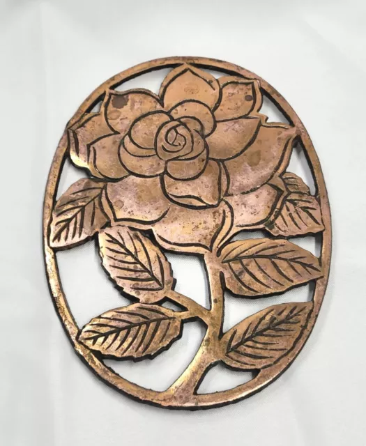 Vtg Copper Color 1983 Old Dutch Design Cast Iron Rose Oval Trivet Wall Decor