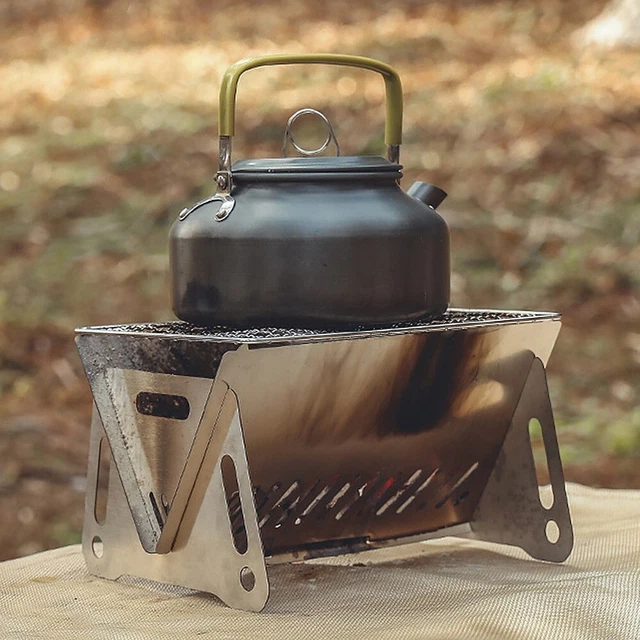 CAMPING WOOD BURNING Stove with Grill Plate Outdoor Portable Folding
