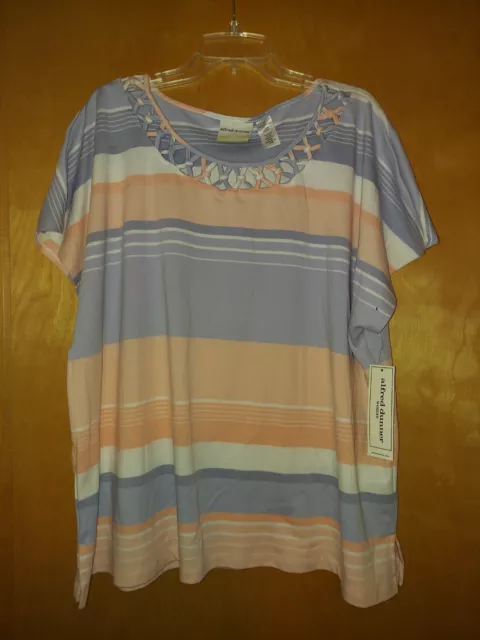 New! Alfred Dunner Sunrise Point T-Shirt Size 3X Lt Blue/Peach/ Grey Cap Slv