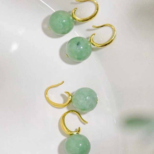 Handmade 11MM natural green emerald beads earrings Diy Holiday gifts