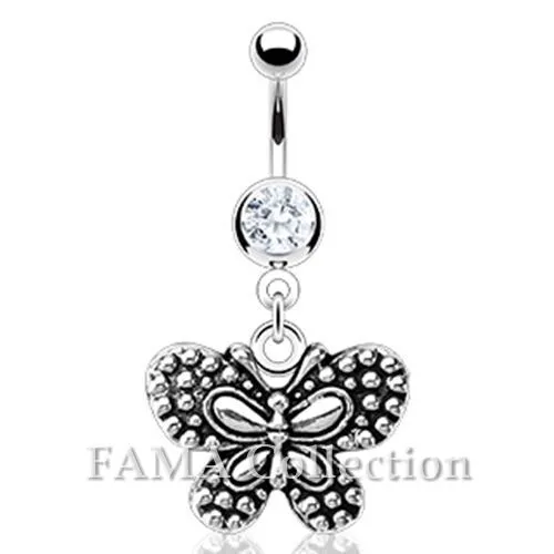 FAMA Vintage Style Butterfly Casted Navel Belly Ring 316L Surgical Steel