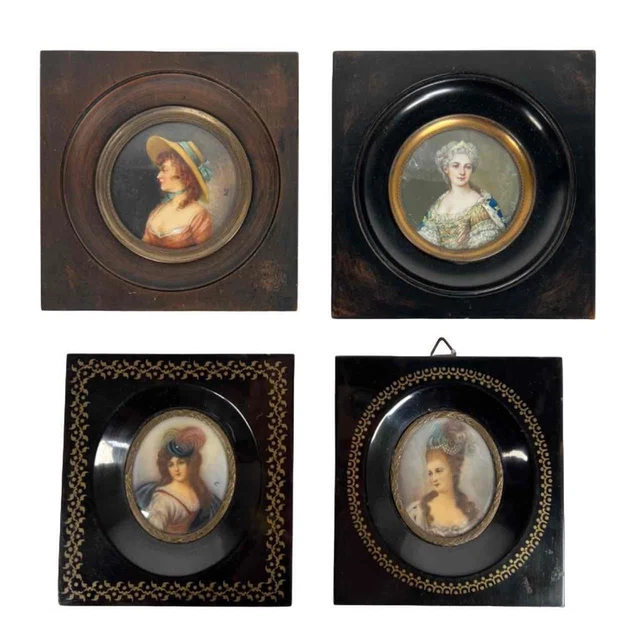 Lot 4 Antique French Royal Aristocratic Woman Noble Miniature Portrait Paitings