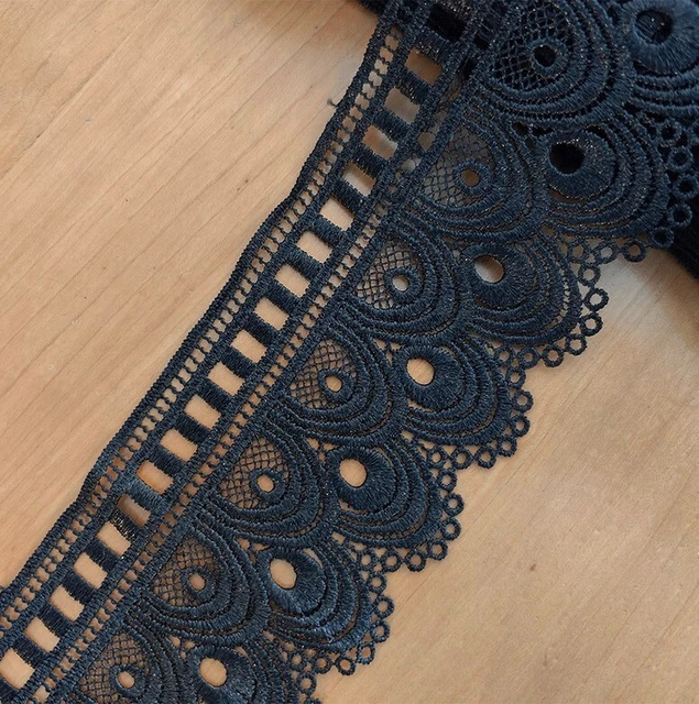 3 Yards 3.5" Wide Rayon Venise Floral Lace Trim Black s0347