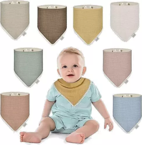 8Pcs Baby Dribble Bibs, Easoger Muslin Baby Drooling Bibs Neutral 100% Cotton UK