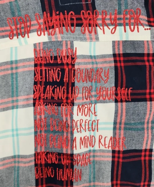 UPCYCLED Women's Large Plaid Old Navy Button Up Stop Saying Sorry for...