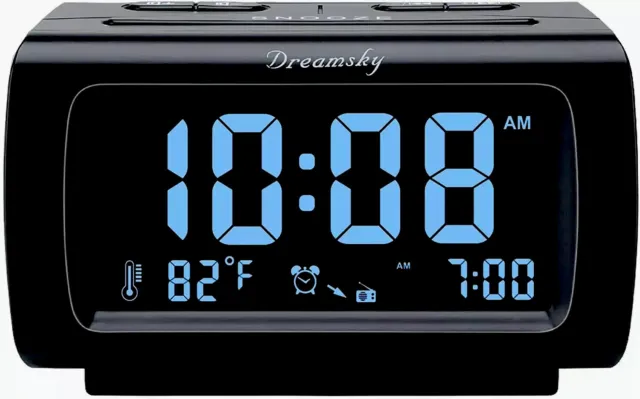 Digital Alarm Clock Radio FM USB Charging 1.2 Inch Blue Digit Display Snooze