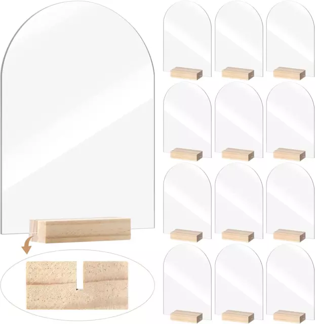 12 Clear Blank Arch Acrylic Sheets with 12 Pieces Wood Stand Holder Acrylic DIY