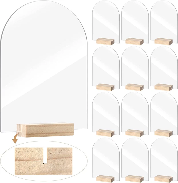 12 Clear Blank Arch Acrylic Sheets with 12 Pieces Wood Stand Holder Acrylic DIY