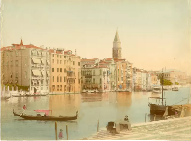 Italie, Venezia, Canal Grande  Vintage albumen print  Tirage albuminé aquarell