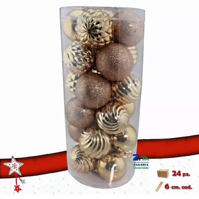 Set. 24 Pz. Palle Palline Mix Colore Bronzo Diam. 6 Cm Per Alberi Di Natale