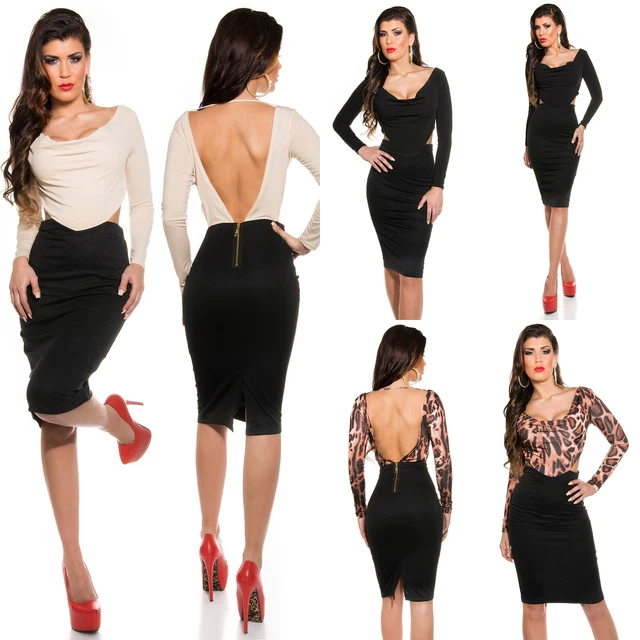 Vestito Donna Nero da Primavera Elegante Maniche Lunghe Cerimonia Abito Corto