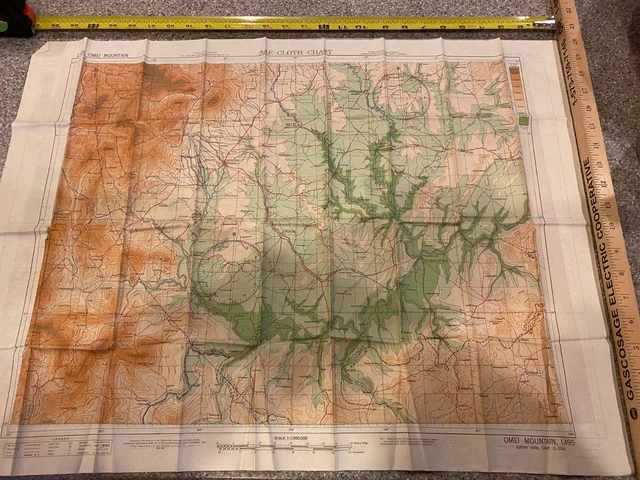 WW2 USAAF Silk Pilot Evasion Escape Drift Map 1944 OMEI MOUNTAIN & WEI RIVER