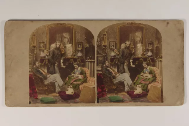 Großbritannien UK -szene Gattung Eine Weiblich Deux Hommes c1860 Foto Stereo