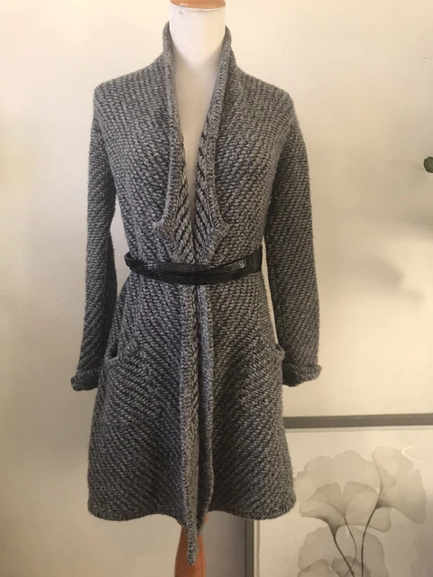 EILEEN FISHER Organic Wool Alpaca Knit Long Cardigan Sweater Open Front Gray PP