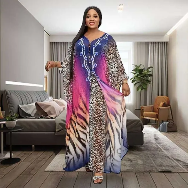 Set maxi pantaloni abito stampa leopardata africana dashiki set donna abaya abito caftano 7