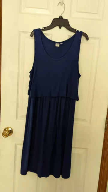 Gap Maternity Nursing Dress Blue Stretch Jersey Overlay Bodice V-bust Under M