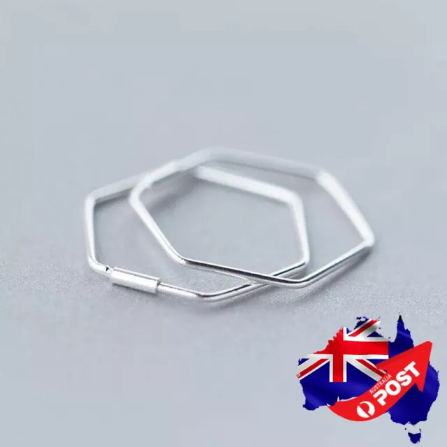 Genuine 925 Sterling Silver 23mm Plain Hexagon Geometric Huggie Hoop Earrings