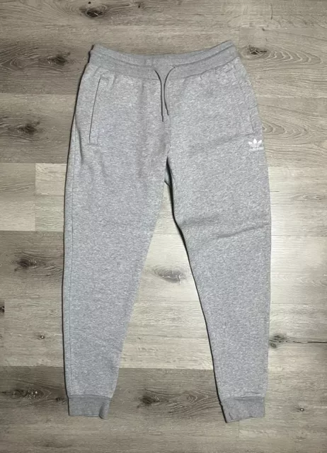 Adidas Originals Men's Slim Fleece Pants Joggers 3 Stripes Gray Sz M