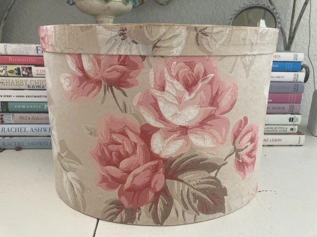 Large Hannah’s Treasures Bandbox Vintage Wallpaper Newspaper Hat Box