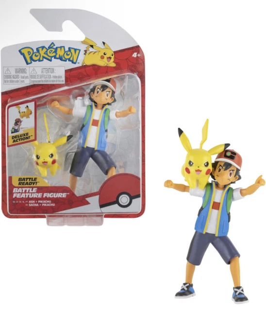Figurine Pokémon Battle Feature – Sacha Et Pikachu 12 Cm Avec Fonction Spéciale, Collection Bandai