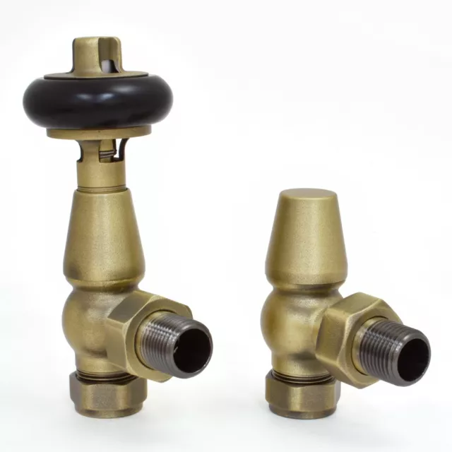 Traditional Thermostatic Radiator Valves Brass Pair Angled - Shannon | Hot Flow