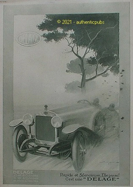 Publicite Delage Automobile 20 Hp 6 Cylindres Rapide Silencieuse De 1922 Ad Pub