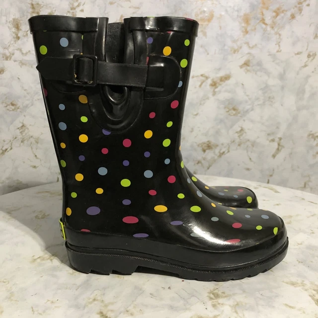 Western Chief Youth Girls 1 Shoes Black Colorful Polkadot Waterproof Rain Boots