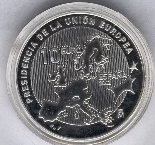 10 Eur 2002 Presidency de La Unon European Silver F. N.M. T. No Case Ni Certi