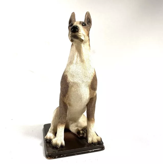 Basenji Or Whippet Dog Figurine On Wood Base Beautiful Detail Resin Brown White