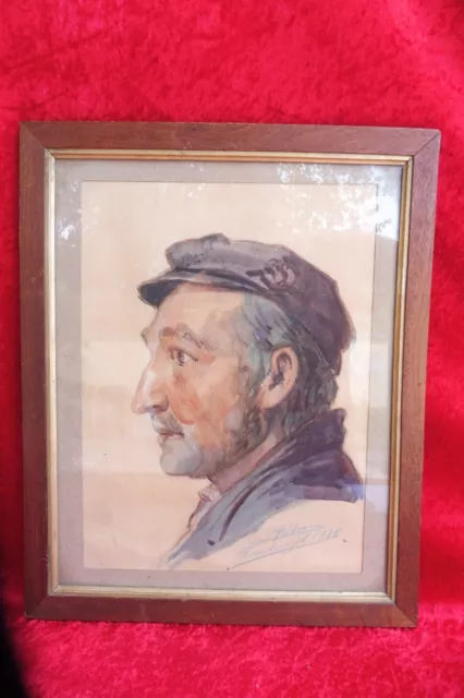 schönes, altes Gemälde , Aquarell , Portrait : Mann mit Cape  , signiert  1916
